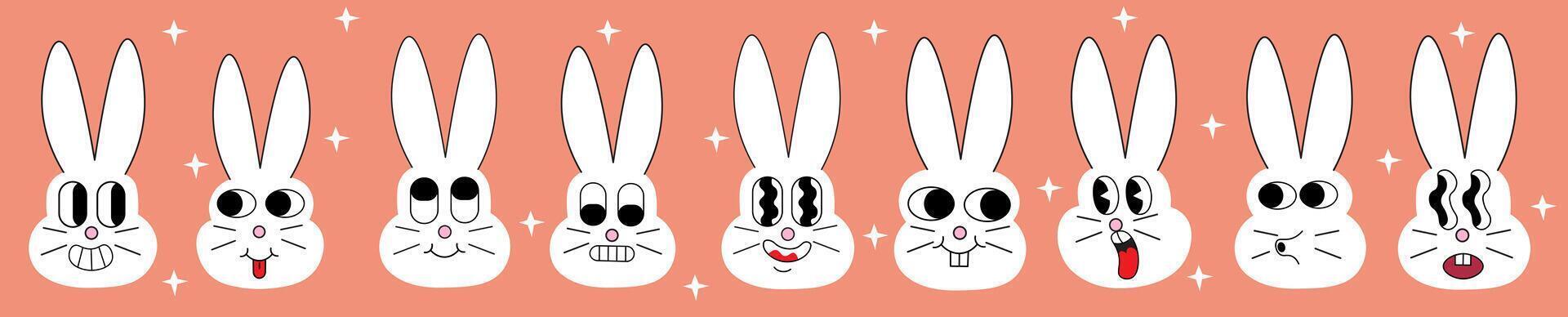big doodle set of white rabbits vector
