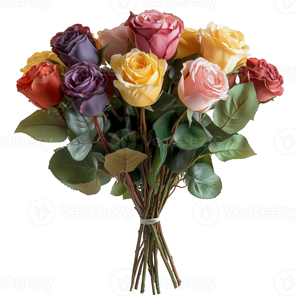 Beautiful Bouquet of Assorted Artificial Roses With Varying Colors and Textures Displayed Attractively png