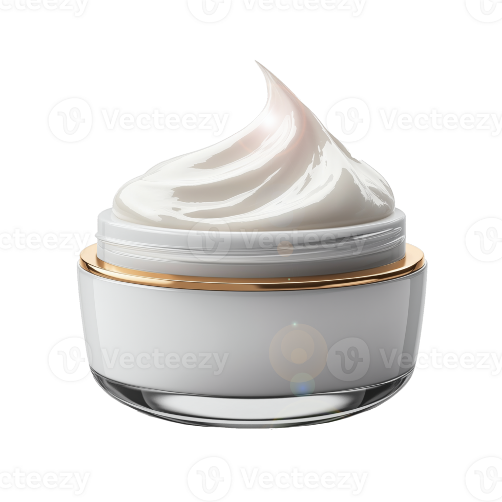 Moisturizing Cream in a Round Glass Container With a Smooth White Texture and Golden Lid png