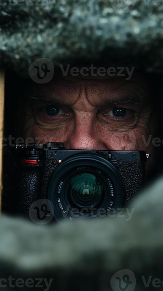 Candid Photographer Behind Rocks photo
