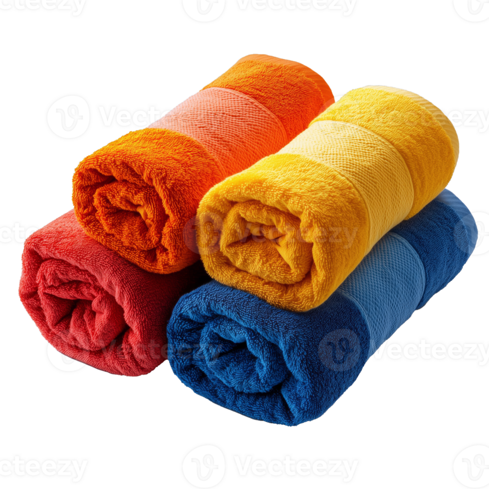 Colorful Rolled Towels Arranged Neatly on a Table With Warm Tones png