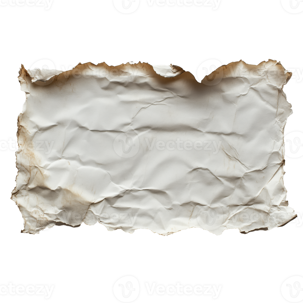 Crumpled and Burned Paper With Irregular Edges Lying on a Flat Surface png