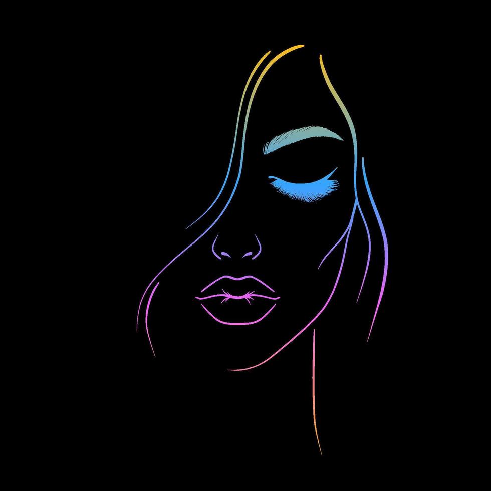 Sketch of a woman's face in a gradient color palette. vector