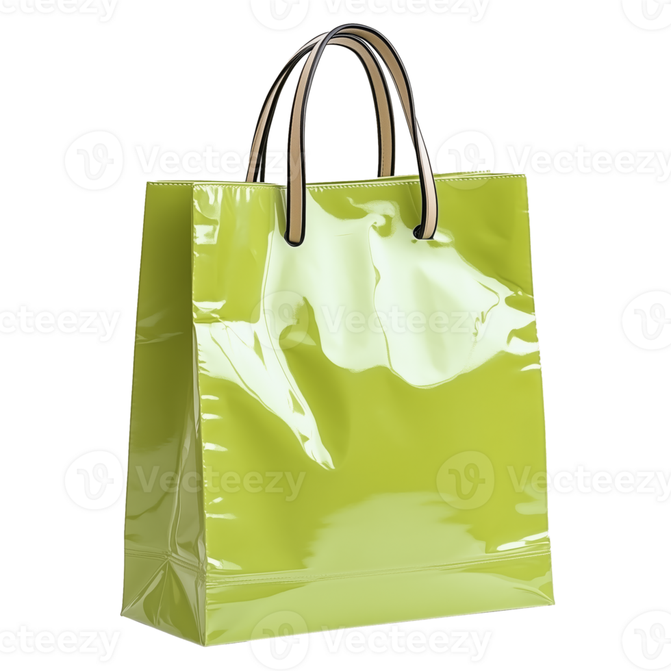 Bright Green Shopping Bag With Shiny Finish and Contrasting Handles for Everyday Use png