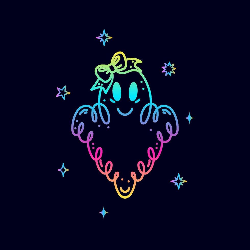 Fun ghost in doodle style with gradient colors on dark background. vector