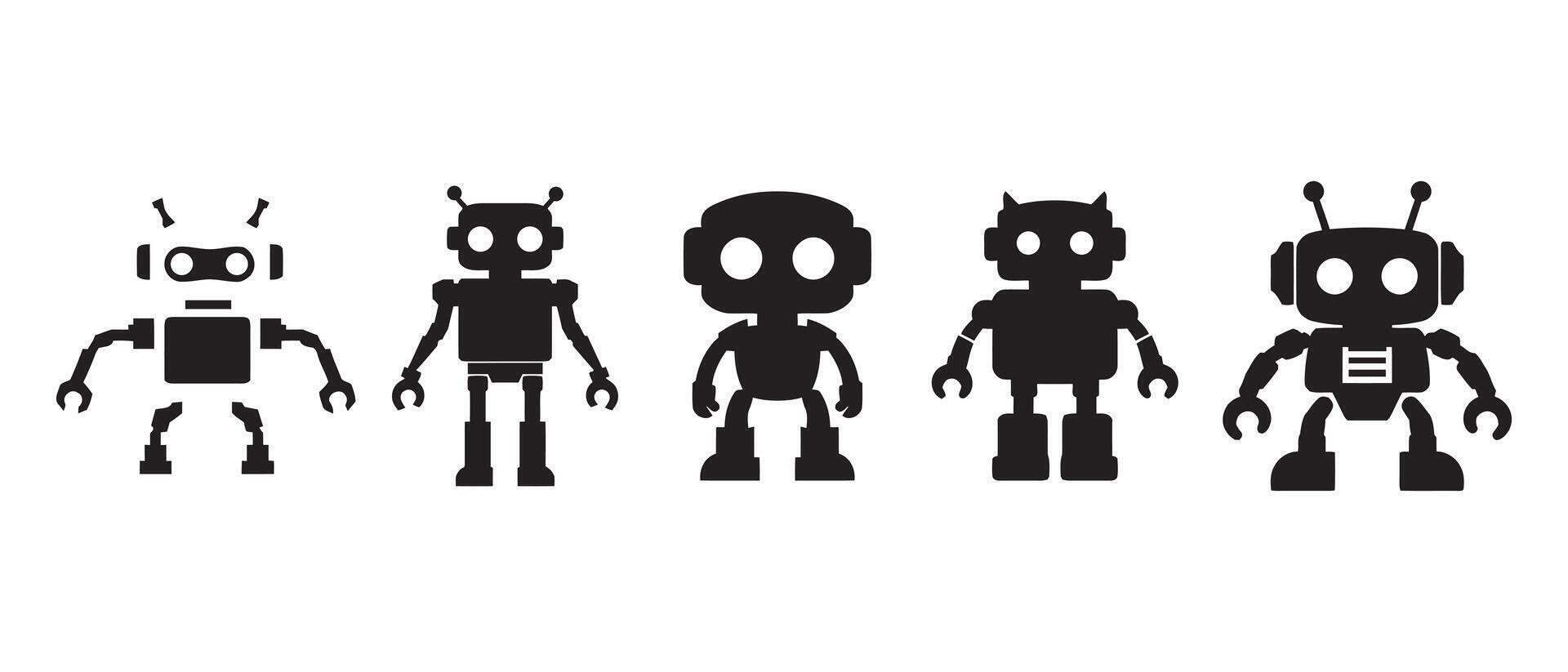 Silhouette set of futuristic robots with artificial intelligence and advanced technology vector