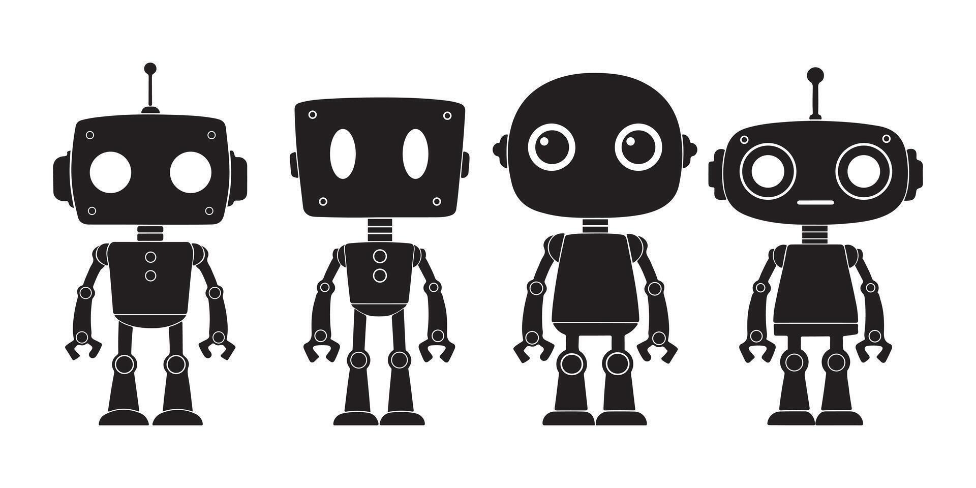 Collection of robot silhouettes featuring AI humanoid and cybernetic machine designs vector