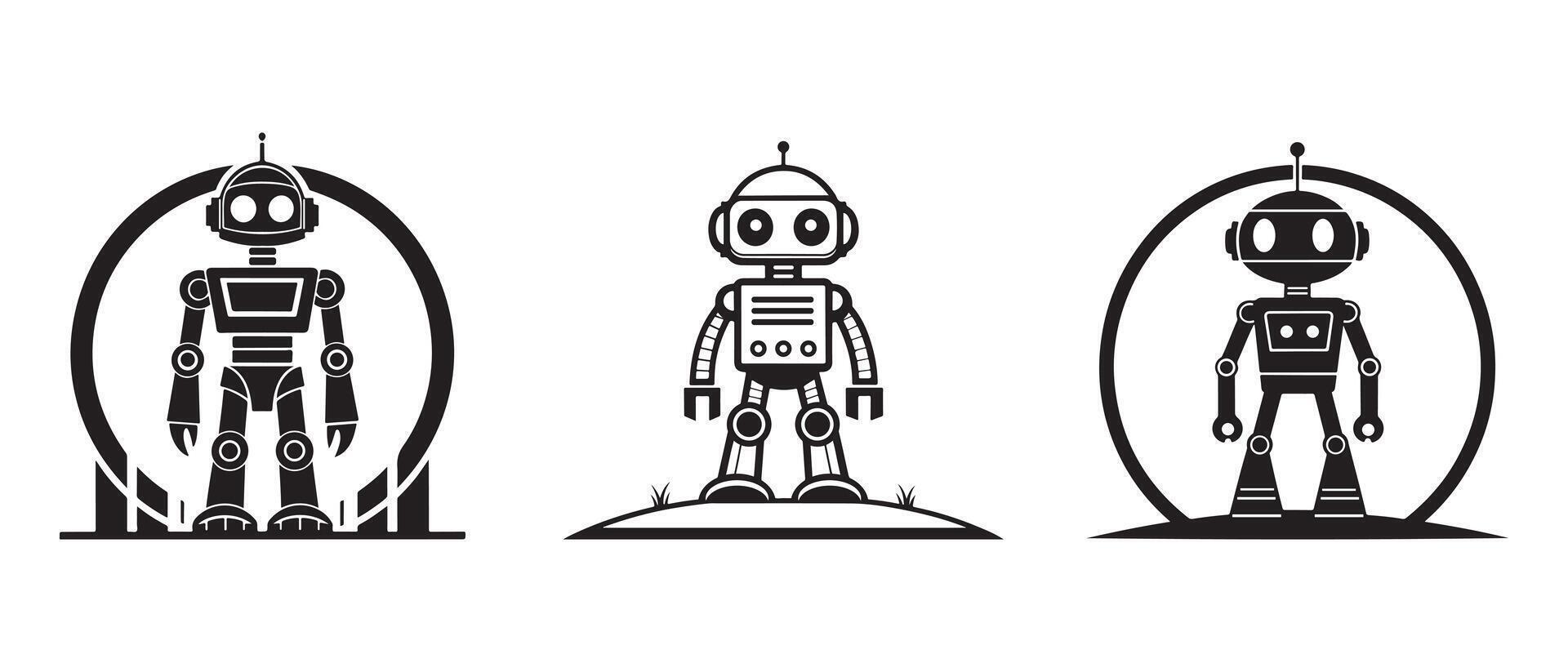 Artificial intelligence robot silhouettes with futuristic sci-fi and automation concepts vector