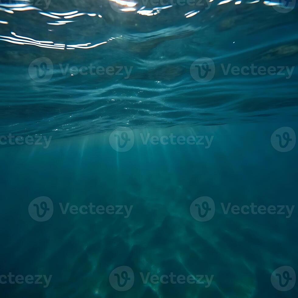 Stunning Underwater Scene Sunlight Rays Ocean Deep Teal Water photo