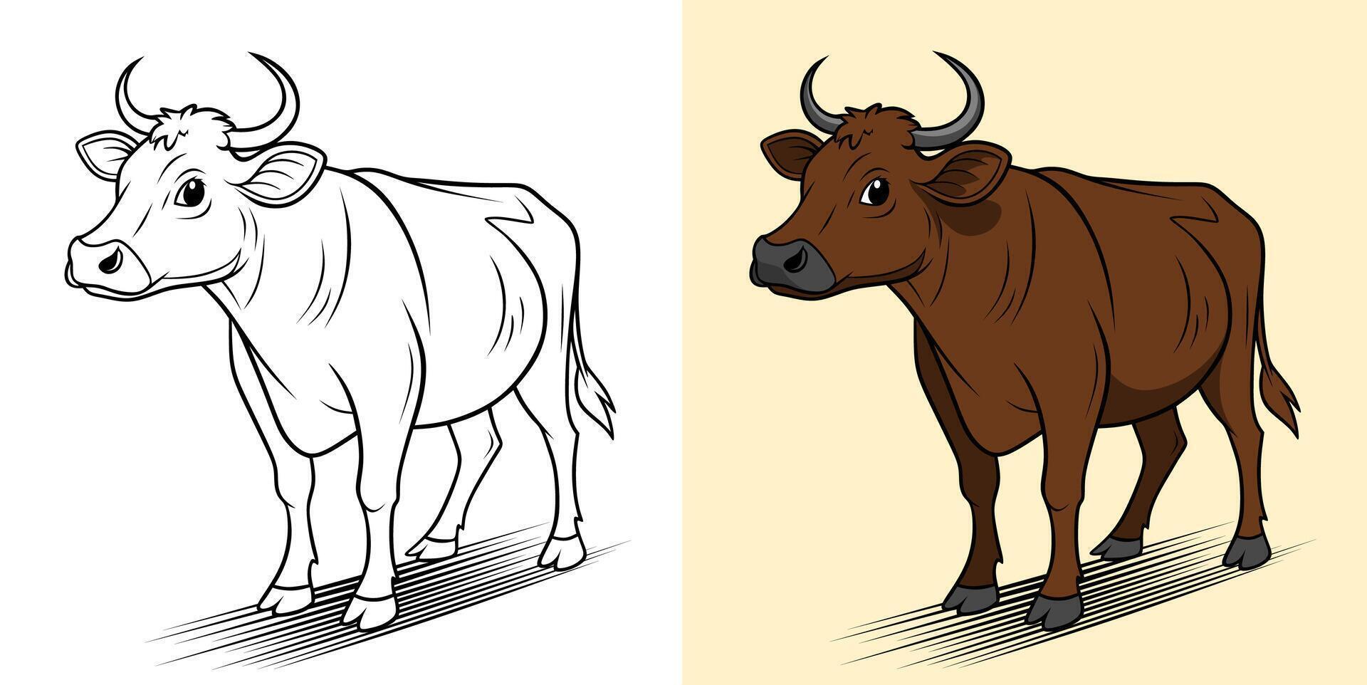Illustration of a Cow in Color and Line Art Design. vector