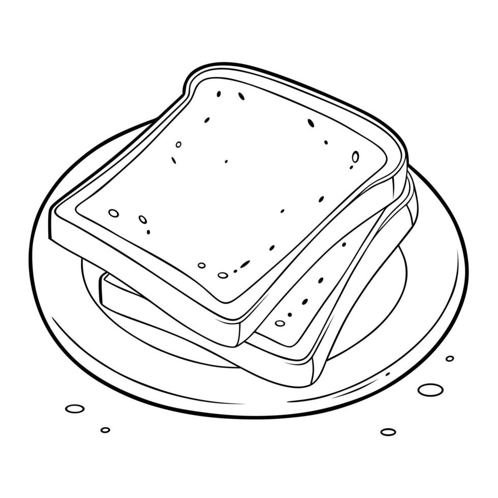 A minimalist line art illustration of toasted bread on a plate, showcasing a crisp texture in a simple outline style. Perfect for menu designs, bakery branding, and food packaging vector