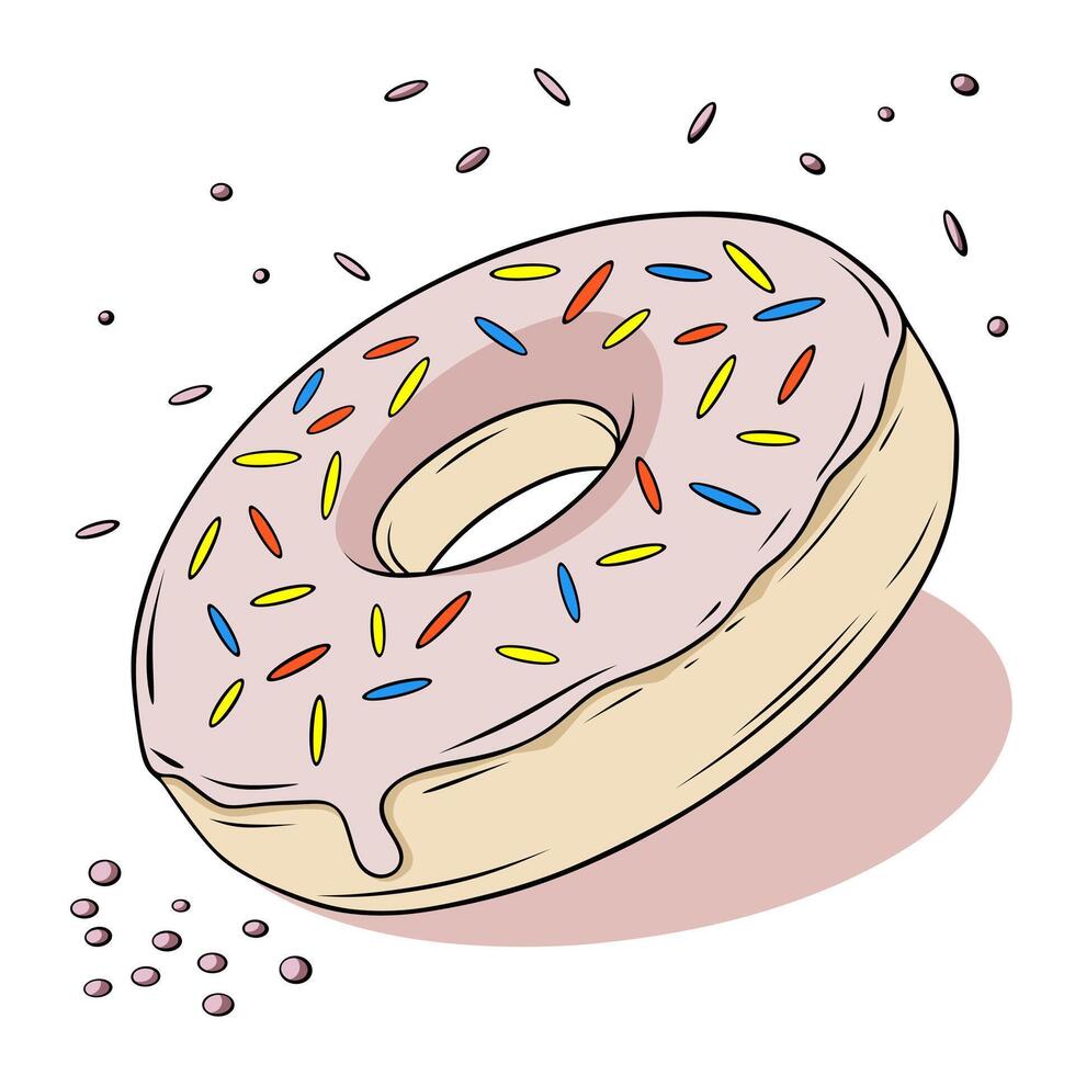A delicious donut topped with colorful sprinkles, illustrated in a fun and appetizing style. Perfect for food-related designs, branding, packaging, and bakery promotions. vector