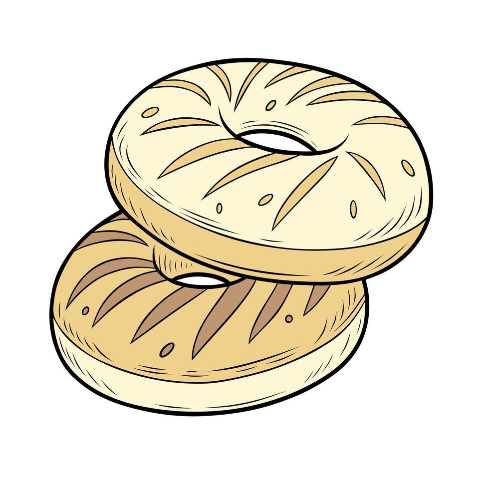 A detailed illustration of a pletzel, a traditional Jewish onion flatbread with a crispy texture. Perfect for bakery branding, menu designs, food packaging, and culinary-themed digital artwork. vector