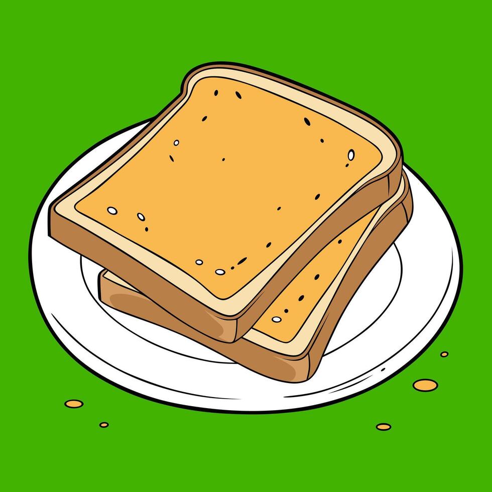 A detailed illustration of toasted bread served on a plate, featuring a crispy texture and golden-brown color. Perfect for bakery branding, menu designs, and food packaging. vector