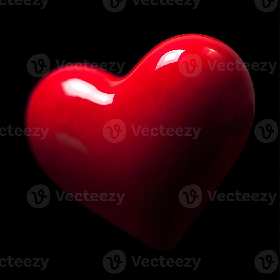 A Shiny Red Heart on Black Background Romantic Love Valentine Symbol photo