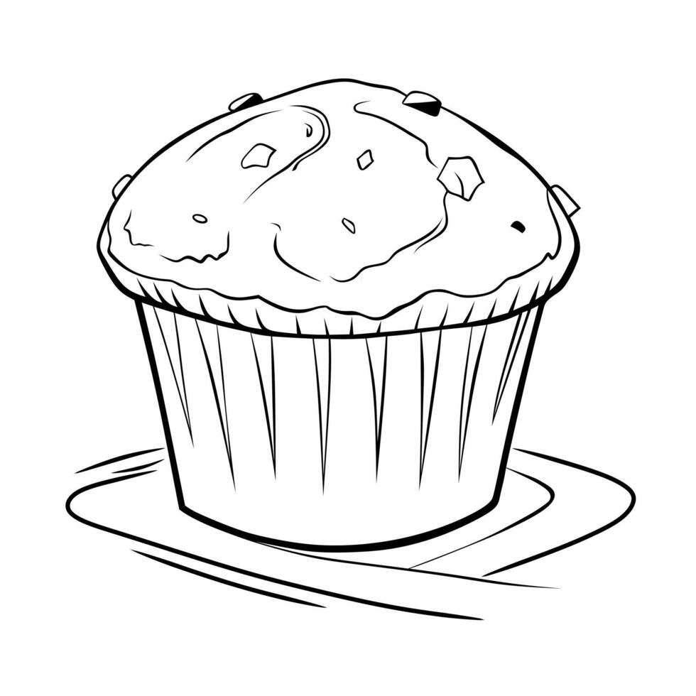 A simple and elegant line art illustration of a muffin with a classic shape and texture. Perfect for coloring pages, bakery branding, menu designs, packaging, and digital artwork. vector