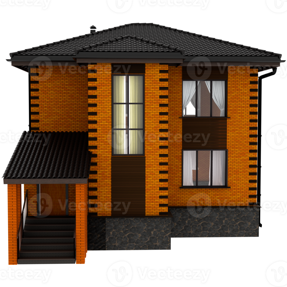 Modern brick house with transparent background png