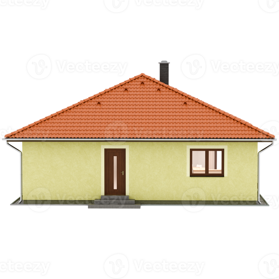 3d render yellow single story house with transparent background png