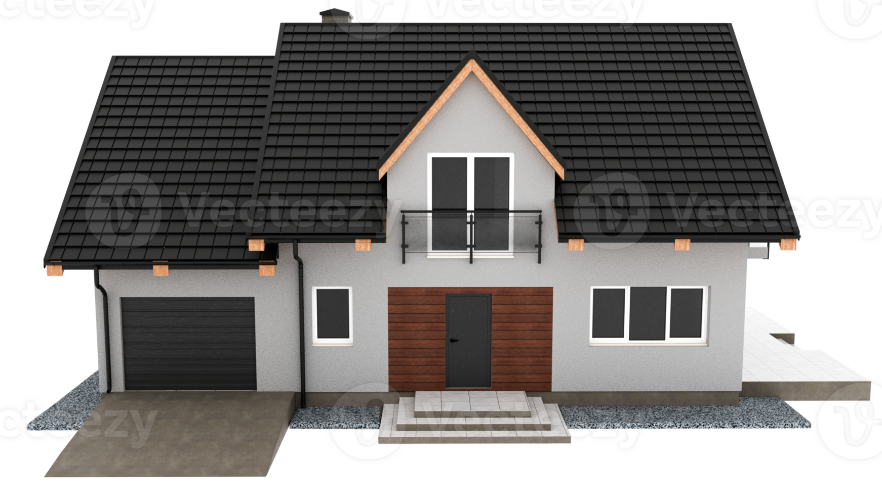 3d render modern house with black roof with transparent background png