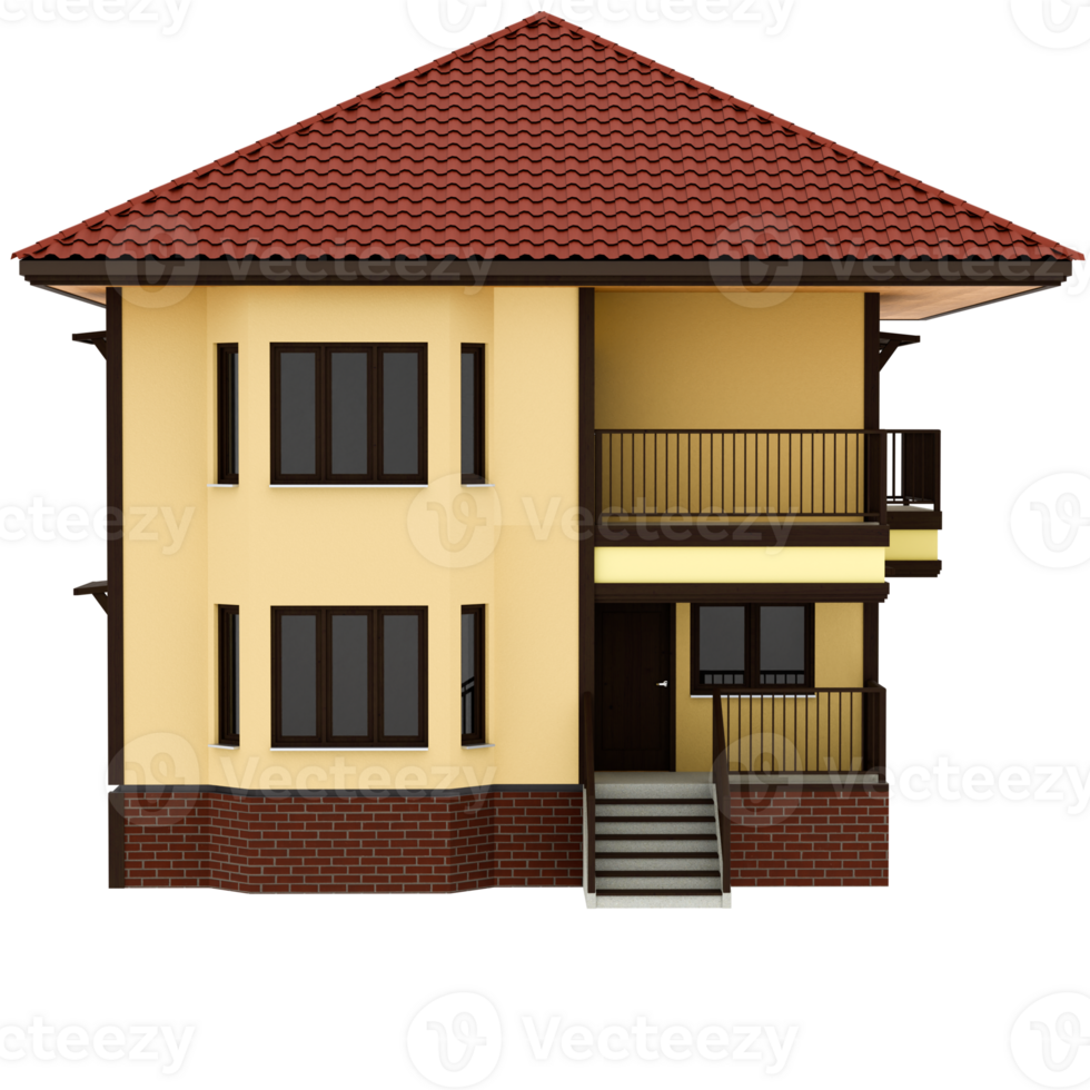 3d render two story house with transparent background png