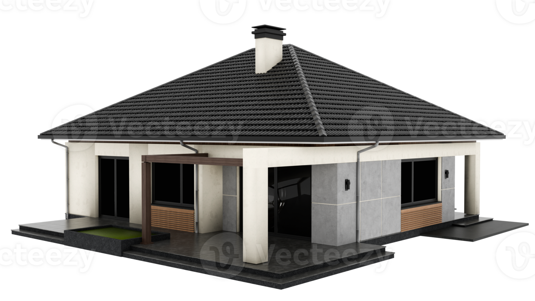Modern gray house with transparent background png