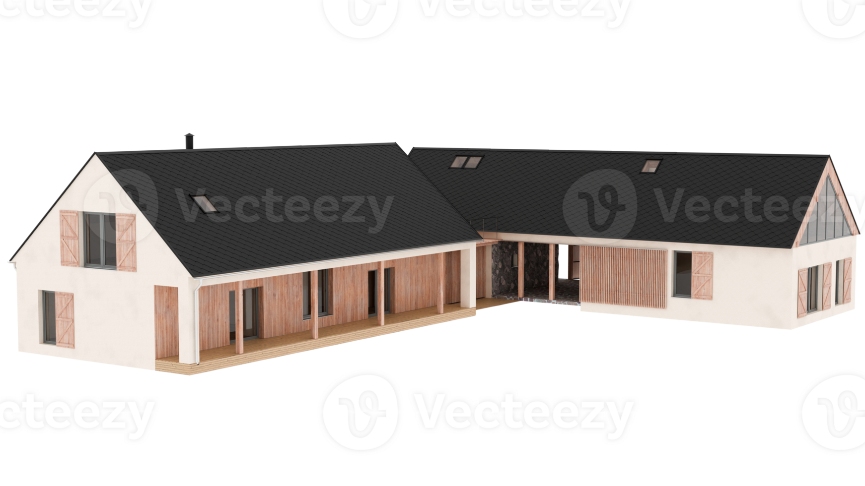 3d render modern wooden house with transparent background png