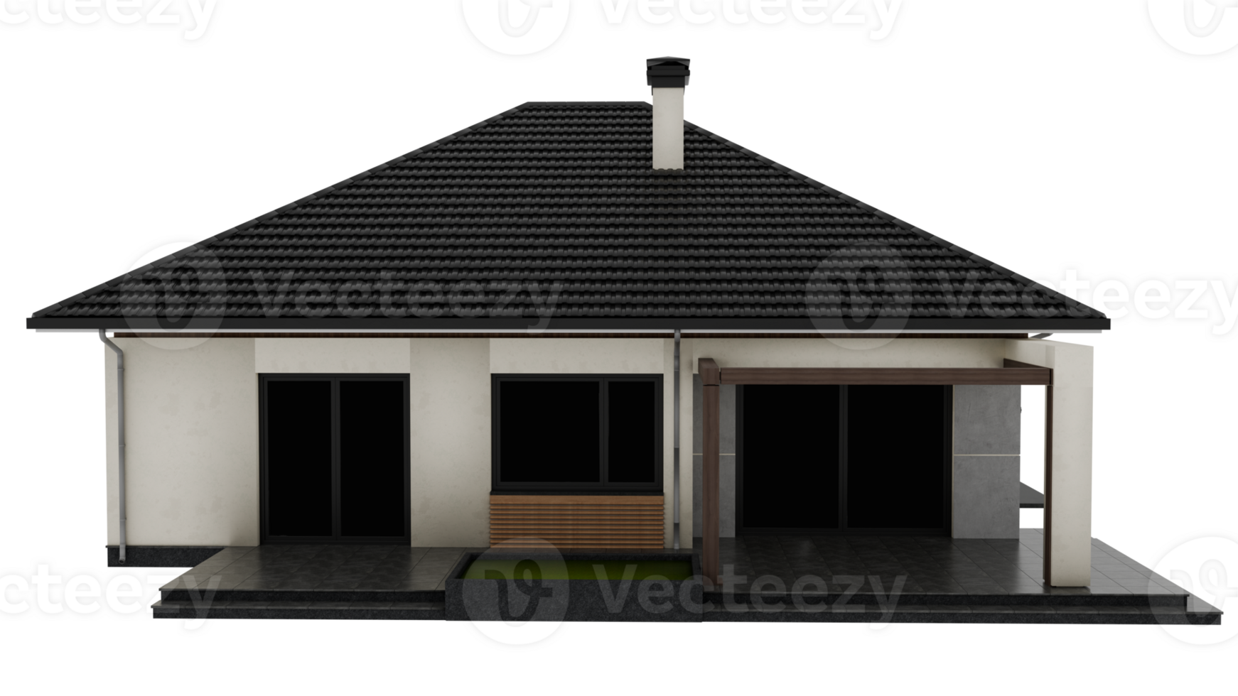 3d render modern gray house with transparent wallpaper png