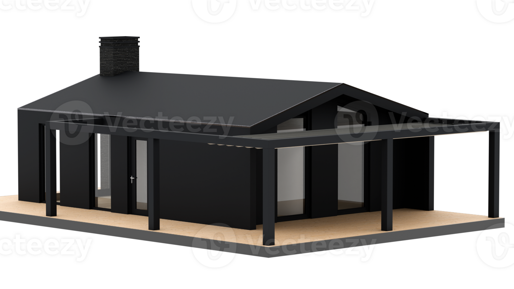 3d render modern black house with transparent background png
