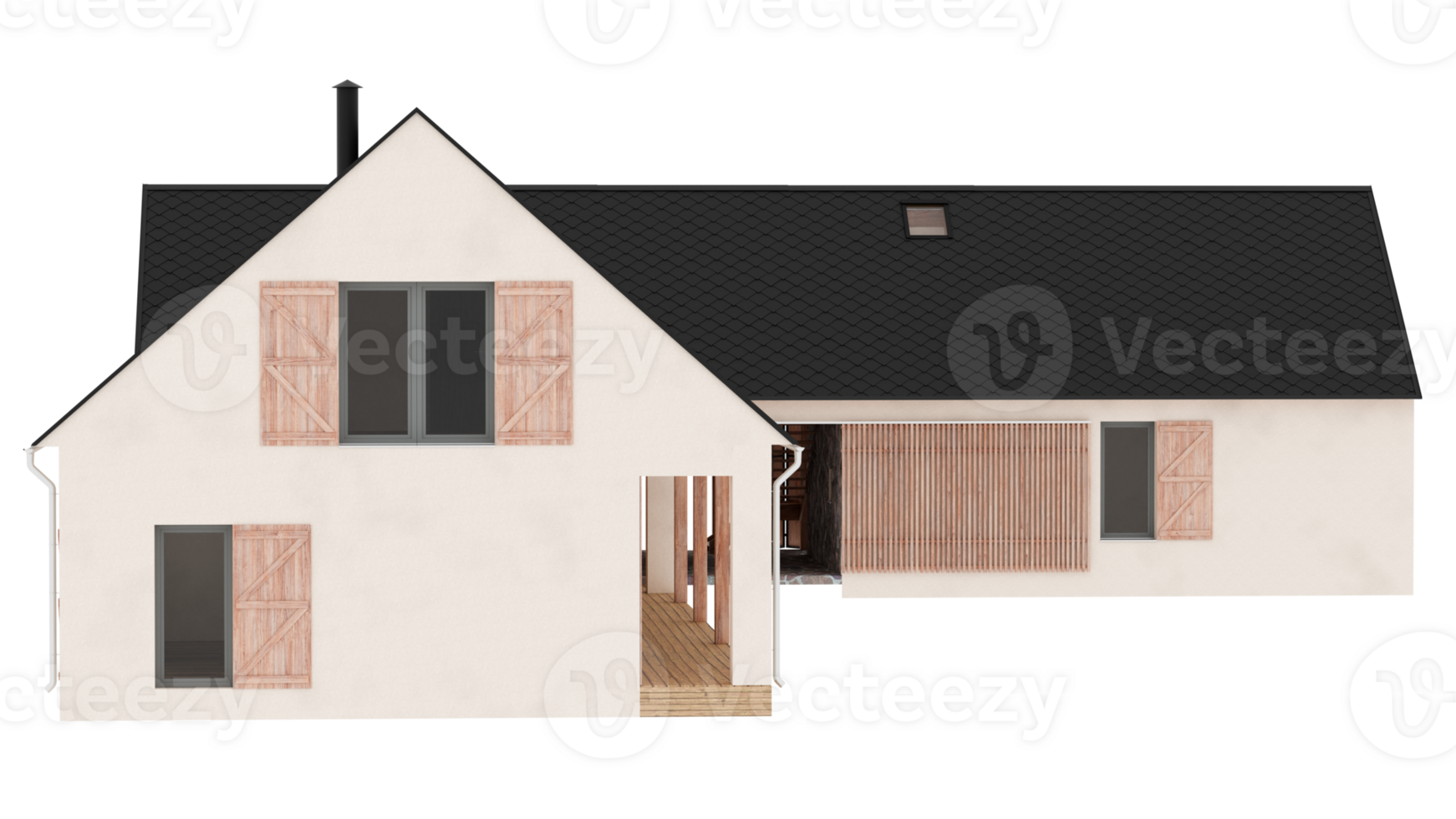 3d render modern wooden house with transparent wallpaper png