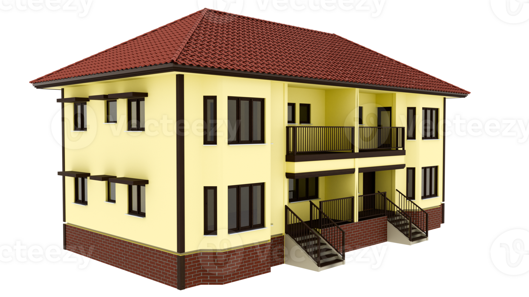 Yellow apartment building with transparent background png