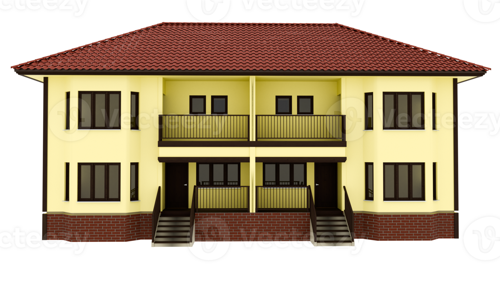 3d render yellow apartment building with transparent background png