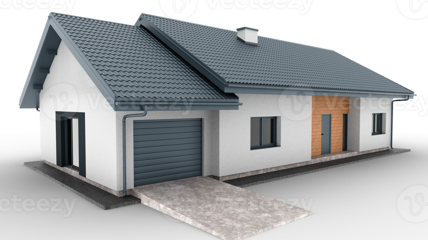 3d render modern house with gray roof with transparent background png