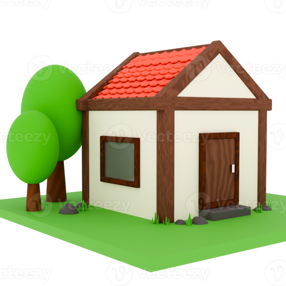 3d render small house with transparent background png