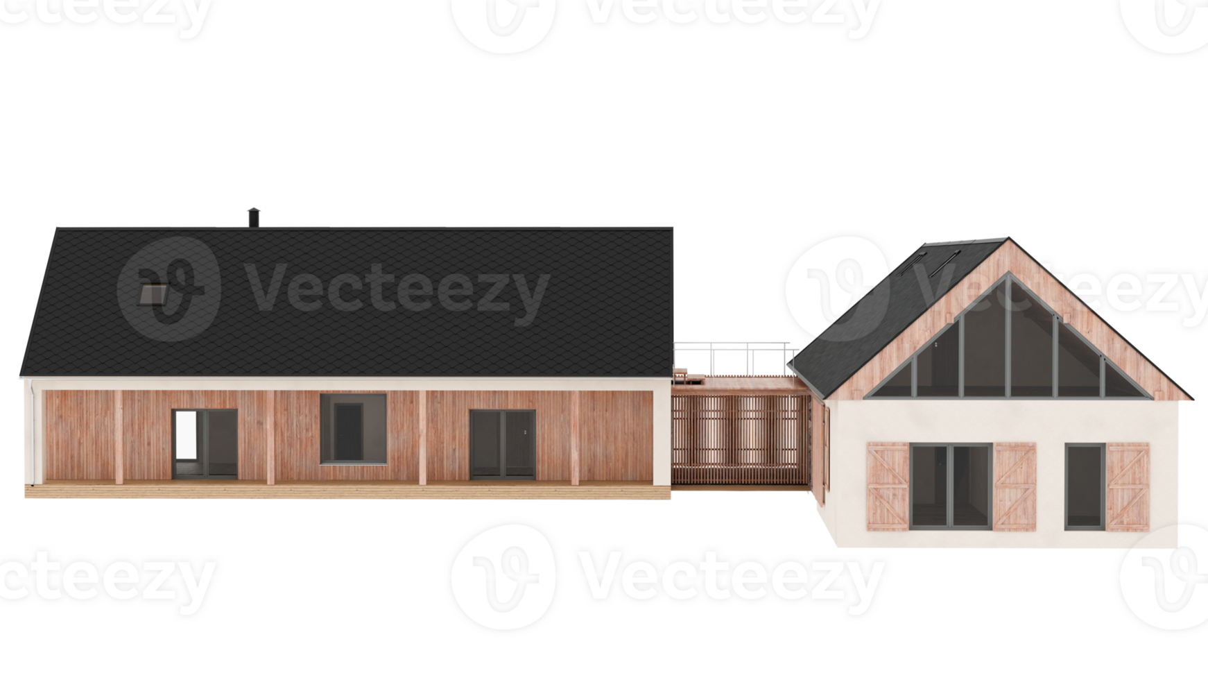 Modern wooden house with transparent background png