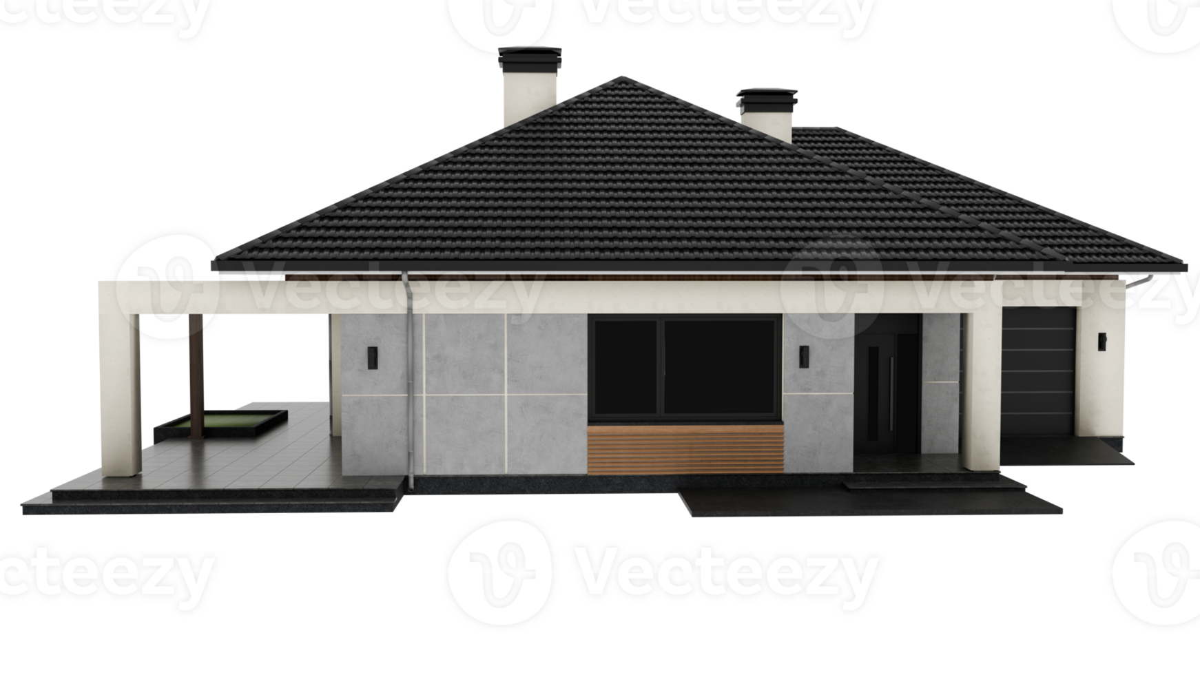 3d render modern gray house with transparent background png