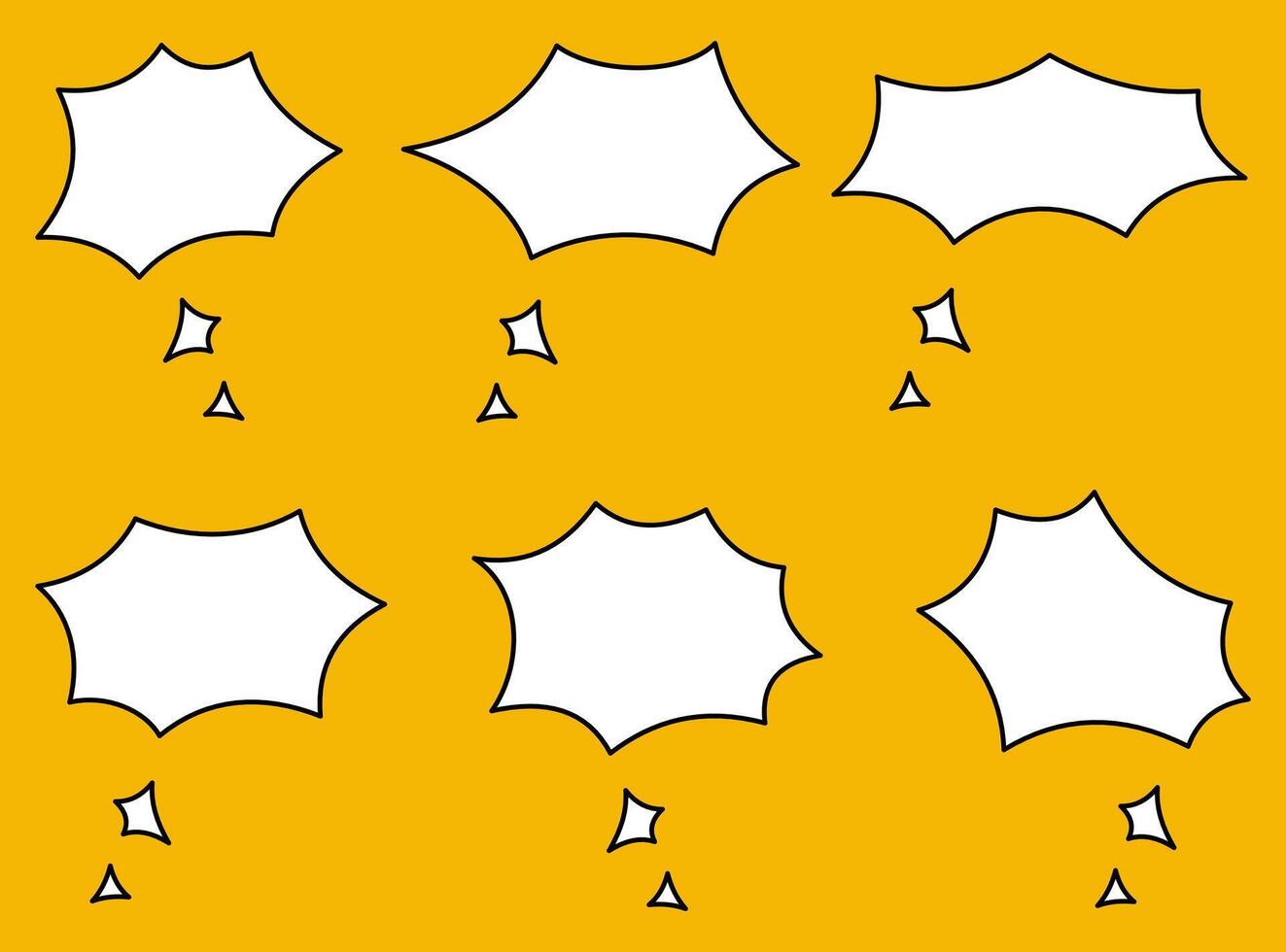 Comic Speech Bubbles Set. Blank White Chat Balloons with Black Outline on Yellow Background for Pop Art Style, Cartoon Dialog, Communication, Message, and Text Box Design vector