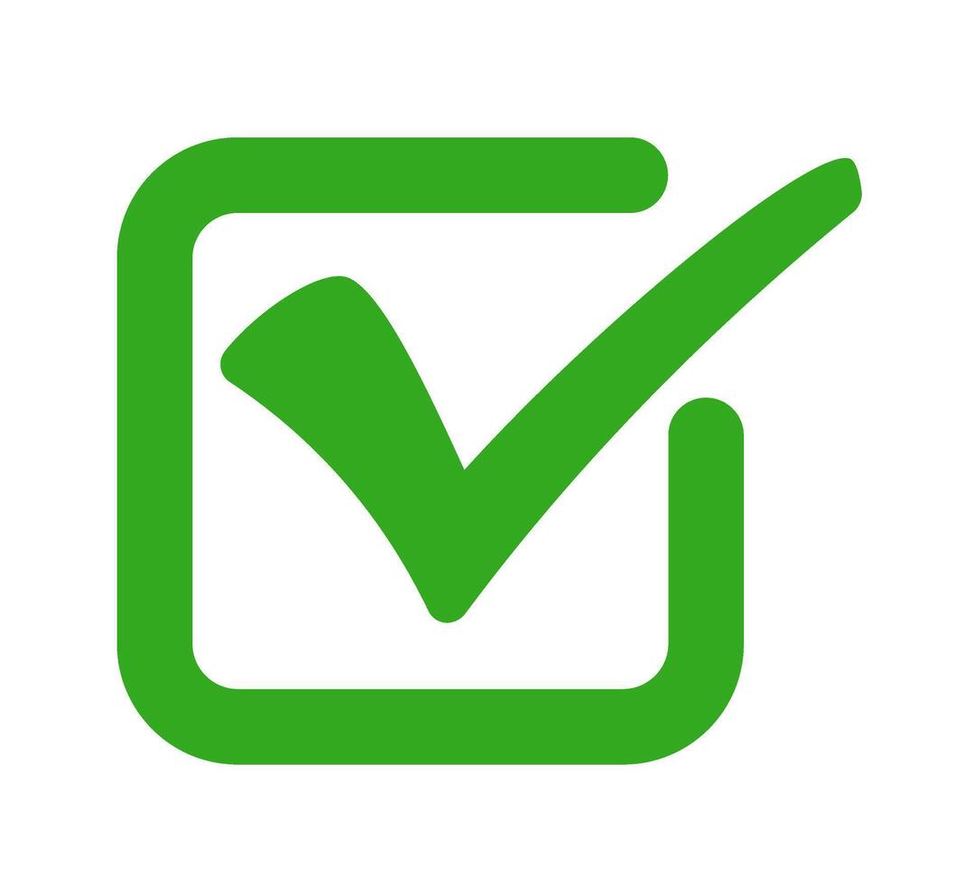 Green Check Mark in a square. Confirmation symbol, completed task mark, success icon, Approved Tick. Isolated illustration, suitable for interfaces, checklists, UX, UI design vector