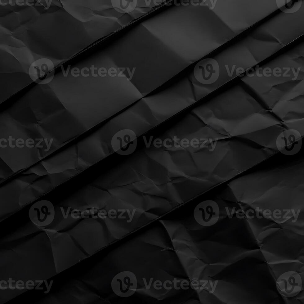 Abstract Black Crumpled Paper Texture Background Showing Diagonal Lines and Shadows photo