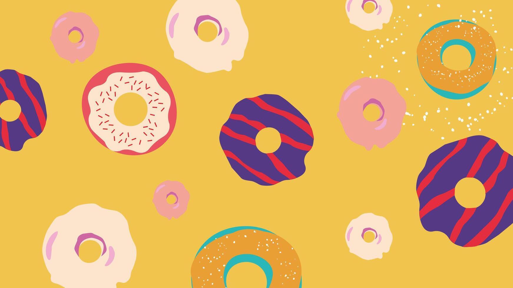 Donuts set cover pink paper background sweet lover and bakery chocolate glaze with sprinkle.note paper on top view with colorful donut and bite donut so delicious yummy food. vector