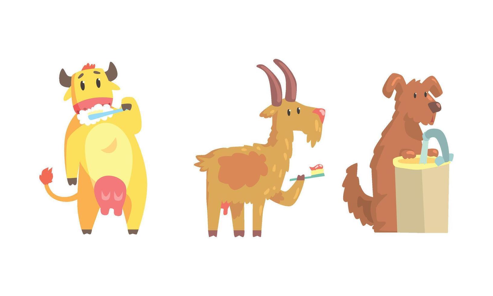 Cute Animals Bathing Set. Hygiene and Care Concept vector