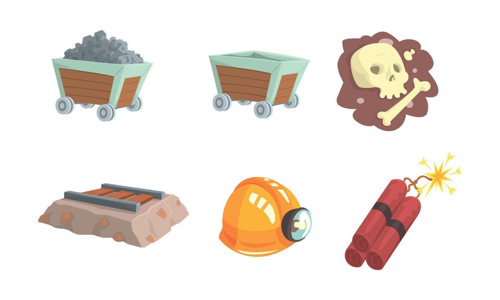Gold Mining Attributes Set. Mineral Crystal Searching Collection vector