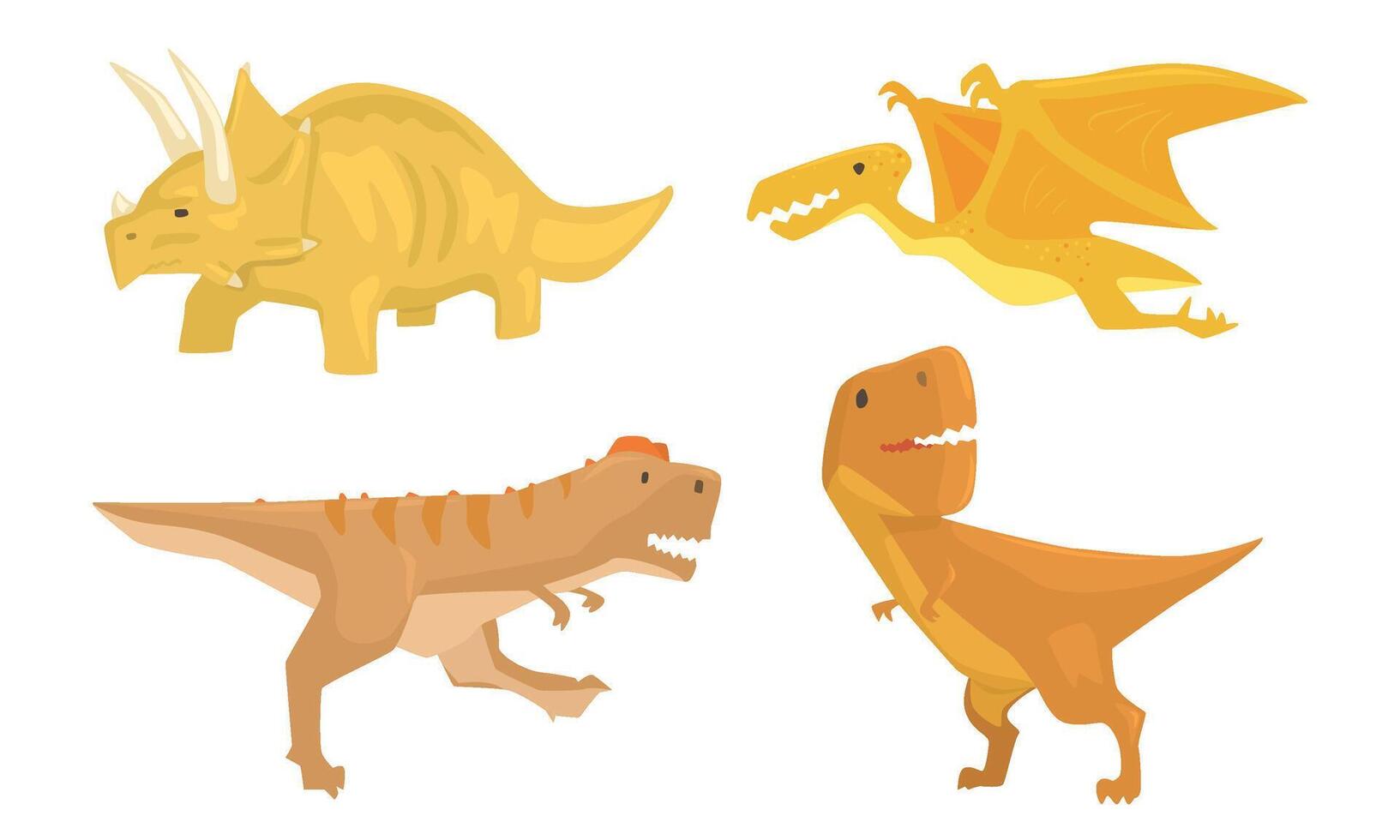 Cute Animated Dinosaurus Of Different Types Illustration Set Cartoon Character vector