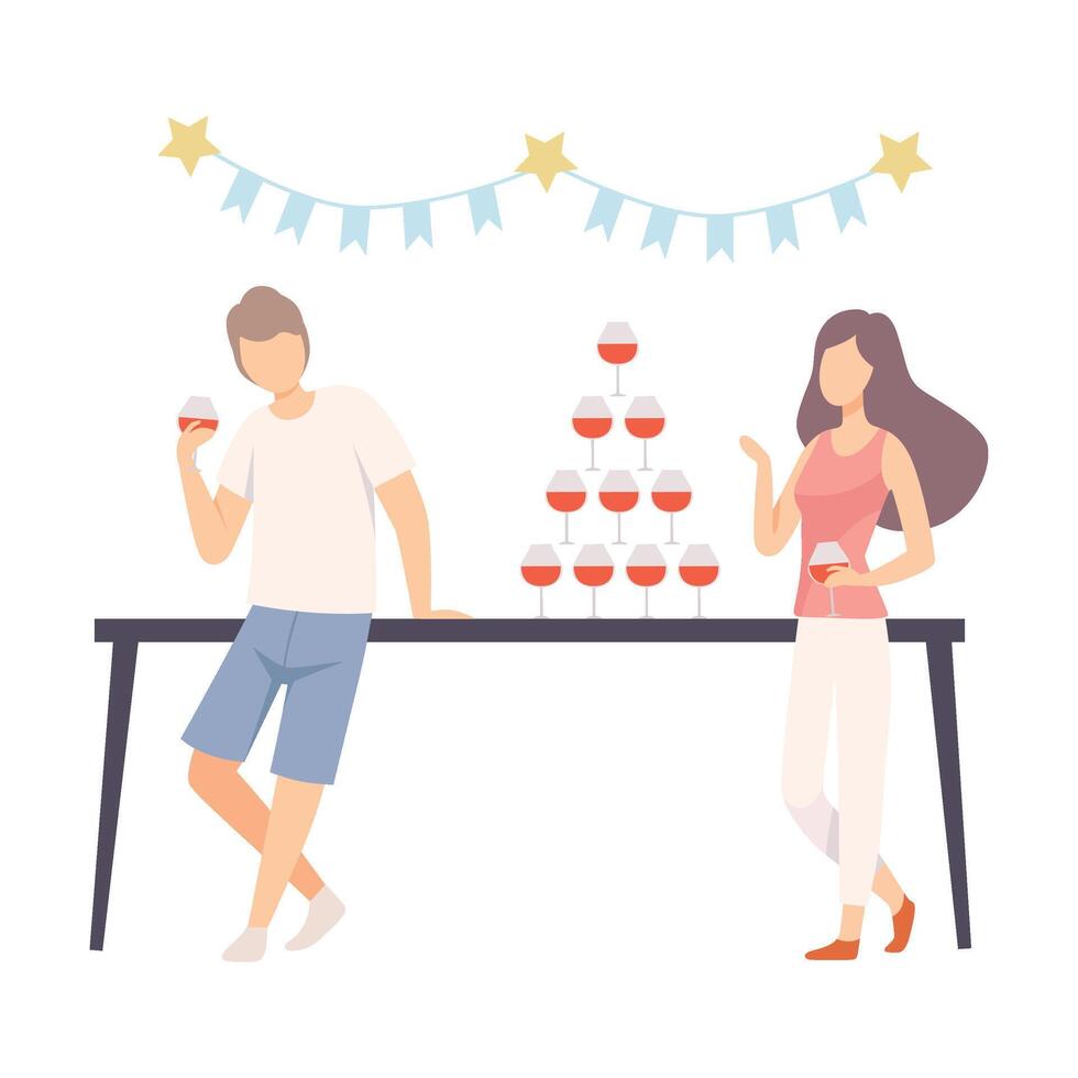Couple At Banquet In Honor Of Prom Or Anniversary Illustration Isolated On White Background vector