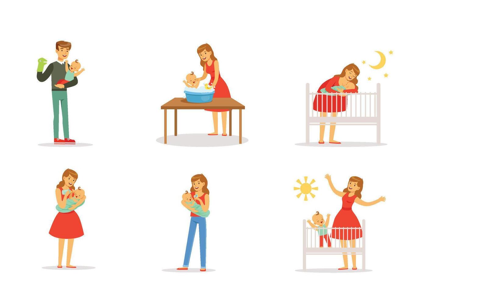 Young Parents and Their Newborn Baby Illustrations vector