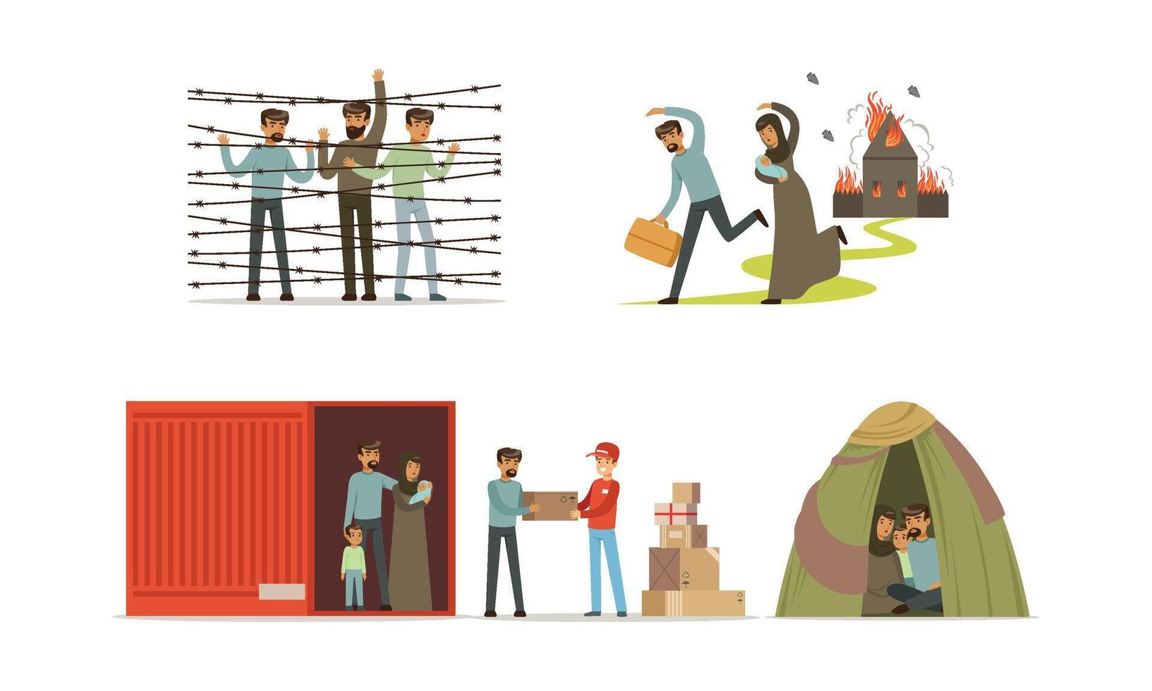 Refugees Escaping From their Country Heading to Host Country vector