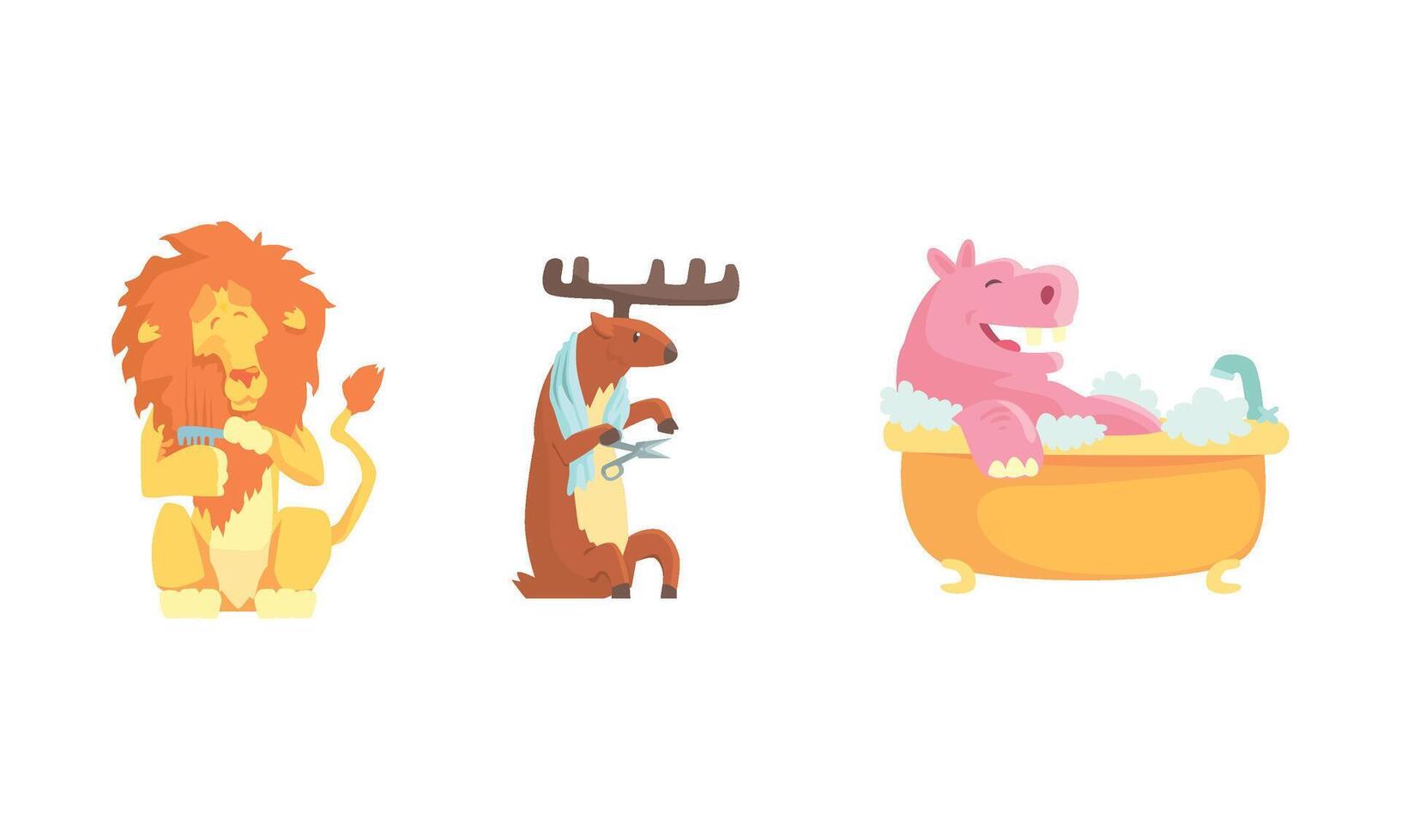 Cute Animals Bathing Isolated On White Background Set vector
