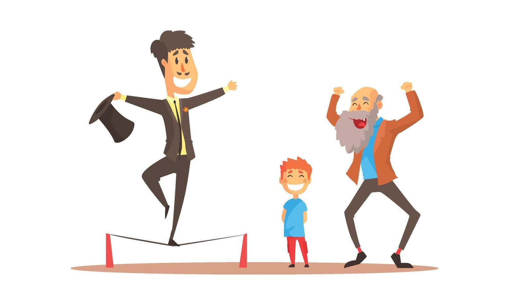 Young Man Balancing on Rope For Spectators Illustration vector