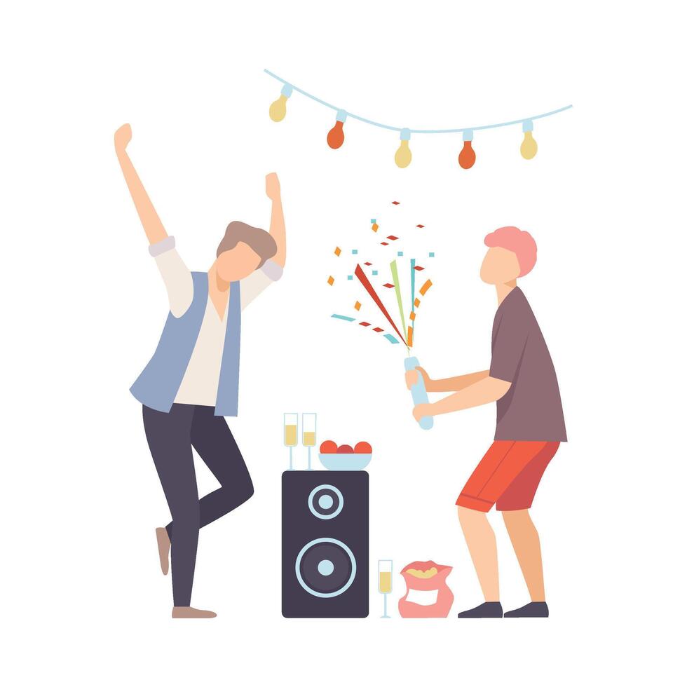 Men On Party Dancing And Exploding Firecracker Illustration Cartoon Character vector