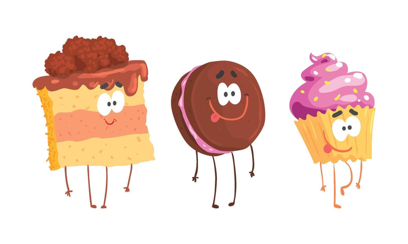 Cartoon Dessert Characters Isolated On White Background vector