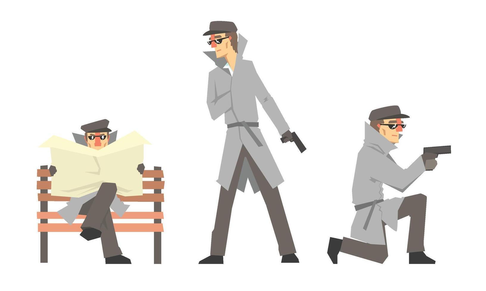 Cartoon Private Detective Character Doing Daily Work Illustration Set Isolated On White Background vector